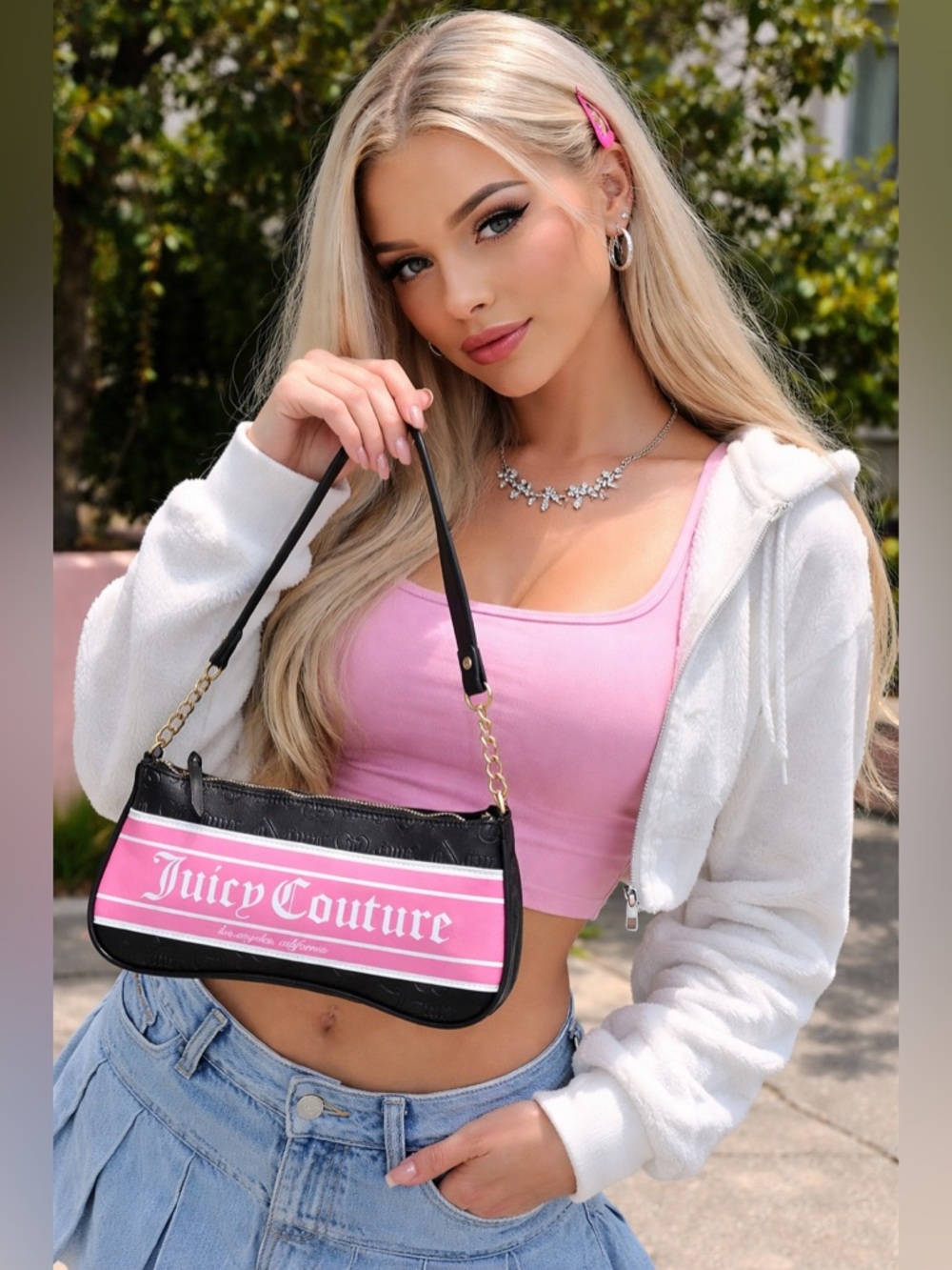 NWT NEW Juicy Couture Black & Pink Shoulder Bag Y2K style